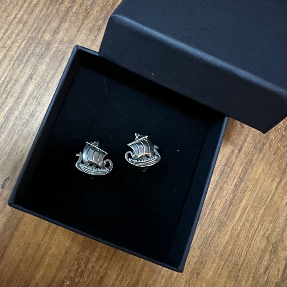 Just Andersen Denmark Sterling Silver Viking Ship Earrings Clip On Vintage Boat